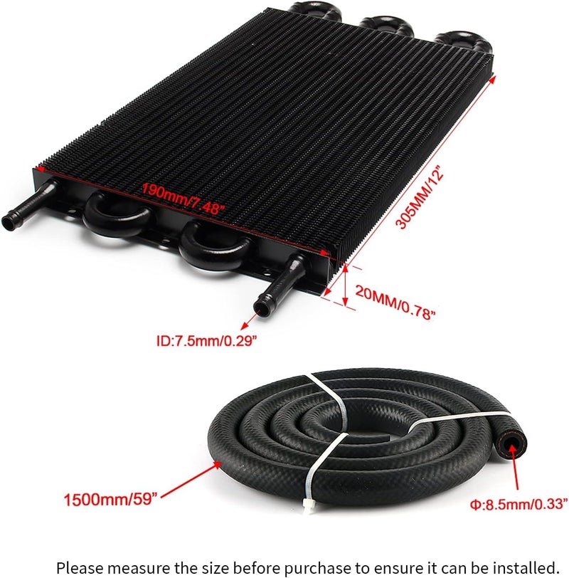 HTRACING 6 Pass Tube and Fin Transmission Cooler Universal 5/16" Oil Cooler Kit Aluminium Black - Image 2